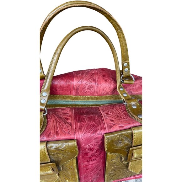 Leaders in Leather Red Brown Handbag Leather Shoulder Bag In Red & Olive Green - Picture 4 of 16